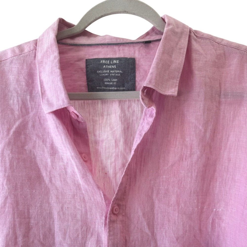 Free Line Athens Mens‎ Pink 100% Linen Button Down Shirt Luxury Vintage EUC XXL